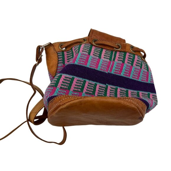 Handmade Boho Bucket Crossbody Bag With Leather Accents & Adjustable Strap - Picture 3 of 7